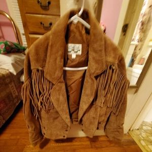 Suede leather fringed jacket